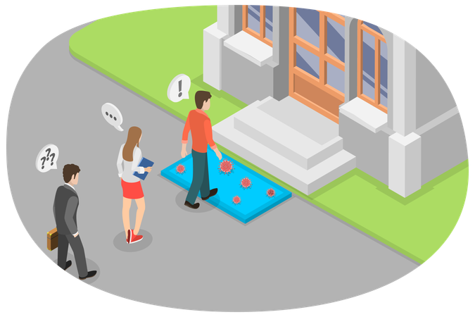 People with Disinfection Mat  Illustration