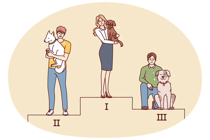 People with dogs stand on pedestal  Illustration