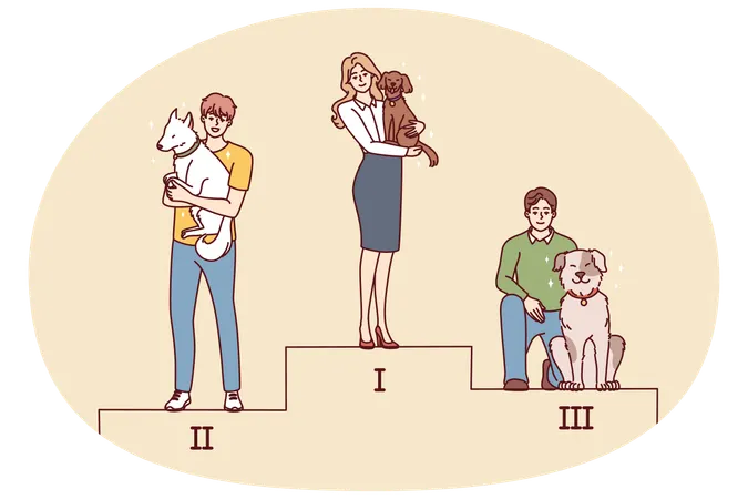 People with dogs stand on pedestal  Illustration