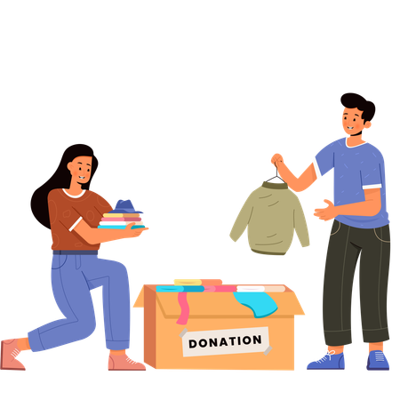 People with Donation Box  Illustration