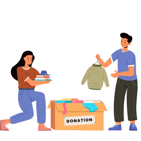 People with Donation Box  Illustration