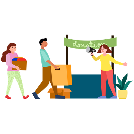 People with Donation boxes Illustration