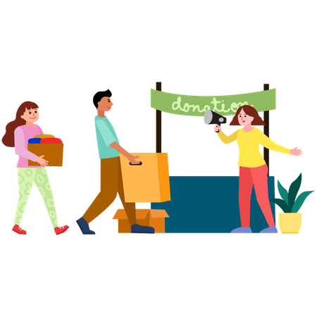 People with Donation boxes  Illustration