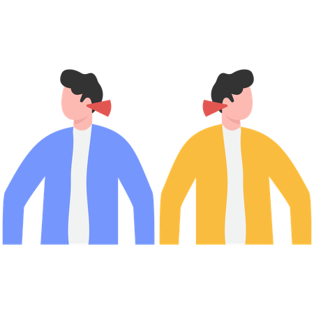 壁越しに耳をすませる人々  イラスト