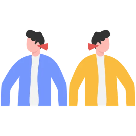 壁越しに耳をすませる人々  イラスト