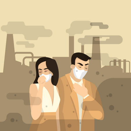 People with face mask suffering Air Pollution Illustration