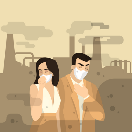 People with face mask suffering Air Pollution  Illustration