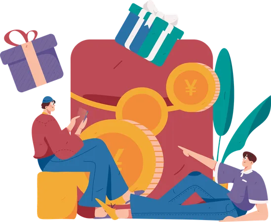 People with gift and envelope  Illustration