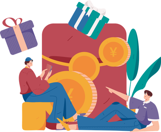 People with gift and envelope  Illustration