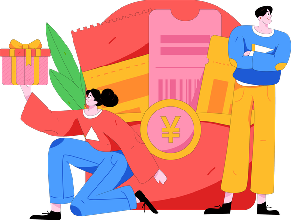 People with gift and envelope  Illustration