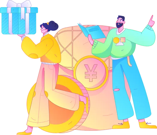 People with gift angpow  Illustration