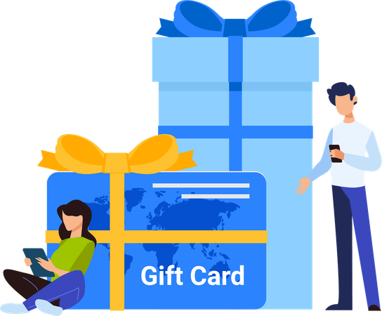 People with gift card  Illustration