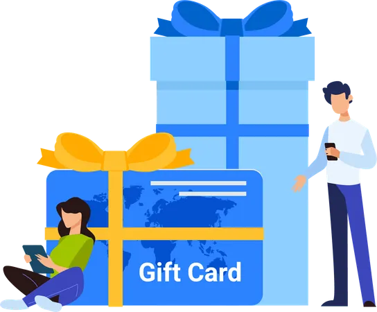 People with gift card  Illustration