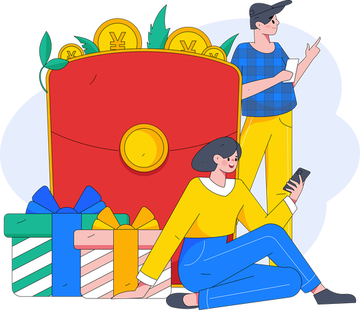 People with gift envelope  Illustration