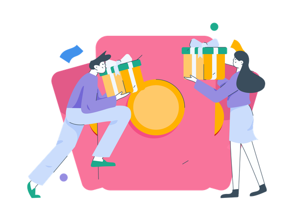 People with gift envelope  Illustration