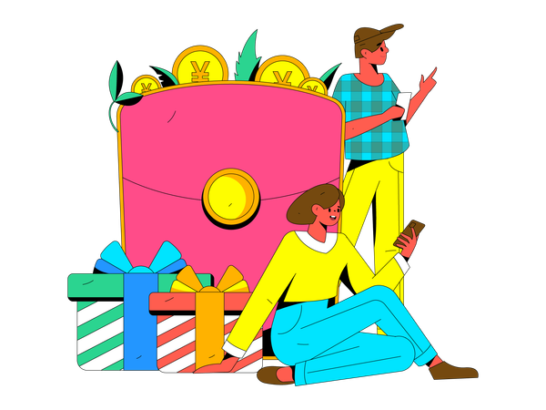 People with gift envelope  Illustration