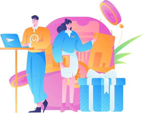 People with gift envelope  Illustration