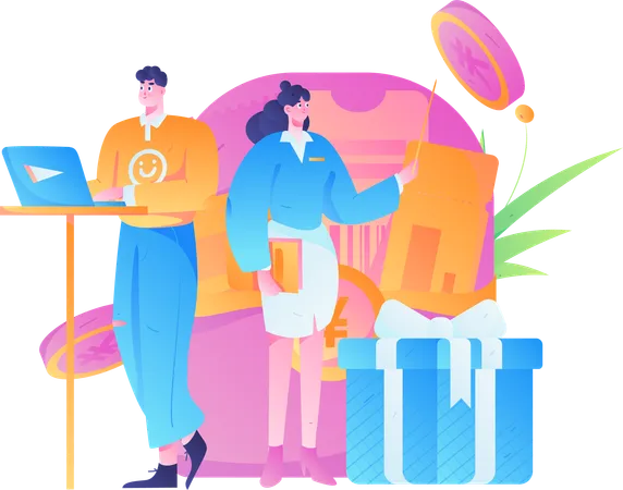 People with gift envelope  Illustration