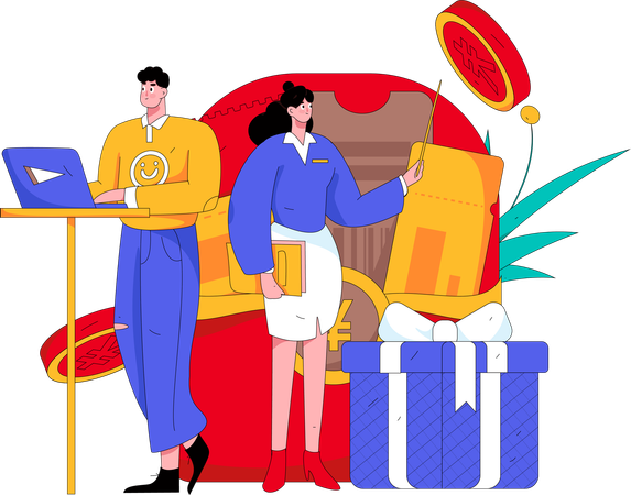 People with gift envelope  Illustration