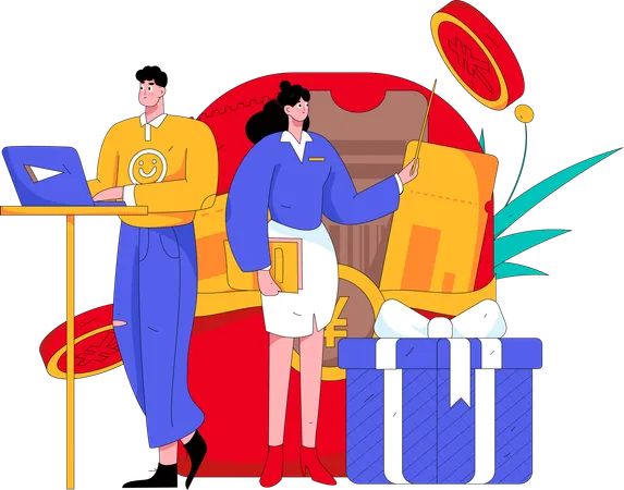 People with gift envelope  Illustration