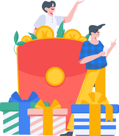 People with gift envelope  Illustration