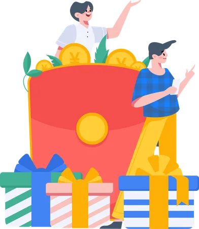 People with gift envelope  Illustration