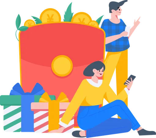 People with gift envelope  Illustration