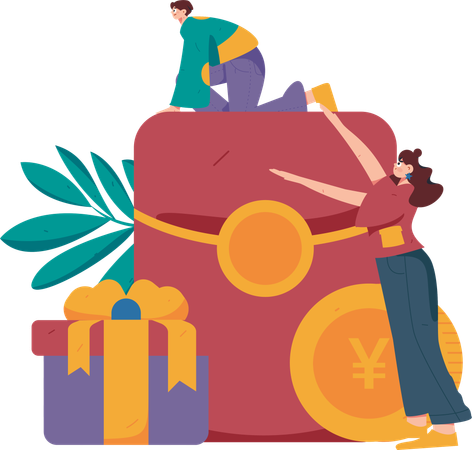 People with gift envelope  Illustration