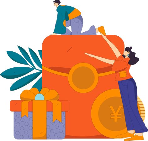 People with gift envelope  Illustration