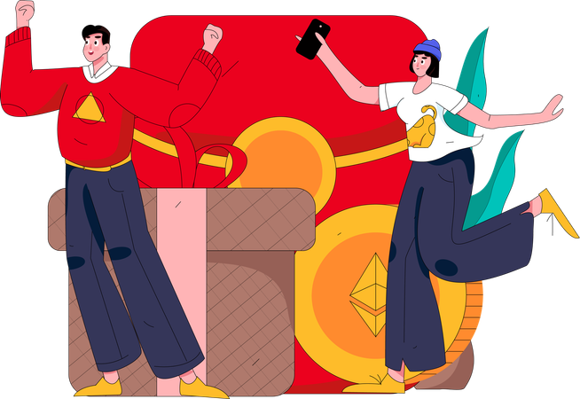 People with gift envelope  Illustration