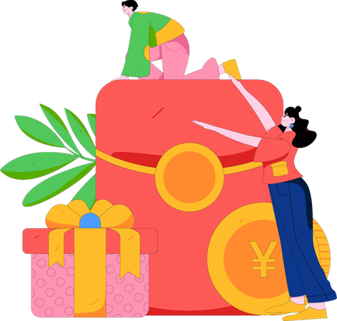 People with gift envelope  Illustration