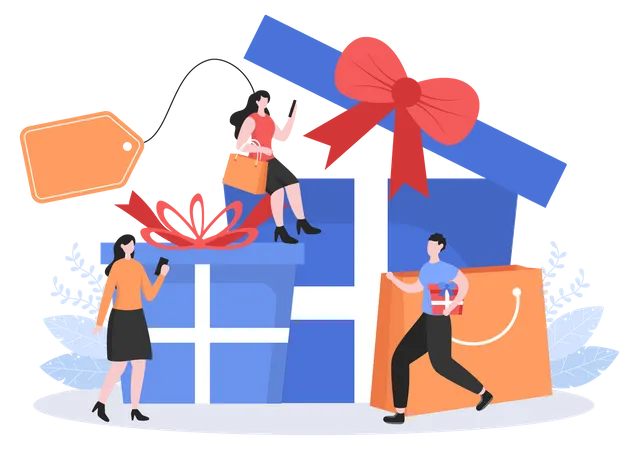 People with gifts  Illustration