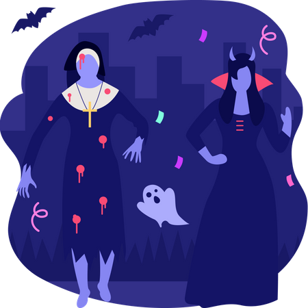 People with Halloween costume Illustration