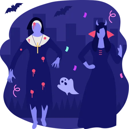 People with Halloween costume  Illustration