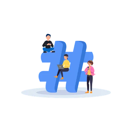 People with hashtag sign  Illustration