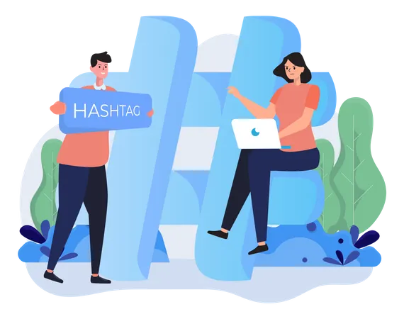 People with hashtag sign Illustration