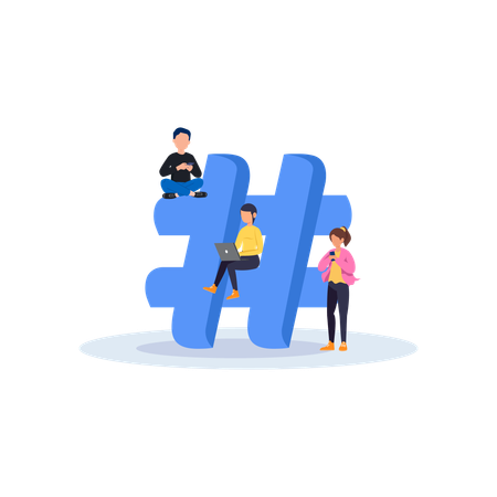 People with hashtag sign  Illustration