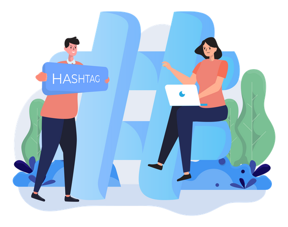 People with hashtag sign  Illustration