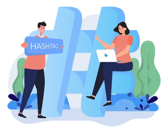 People with hashtag sign  Illustration