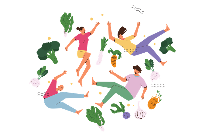 People with healthy food  イラスト
