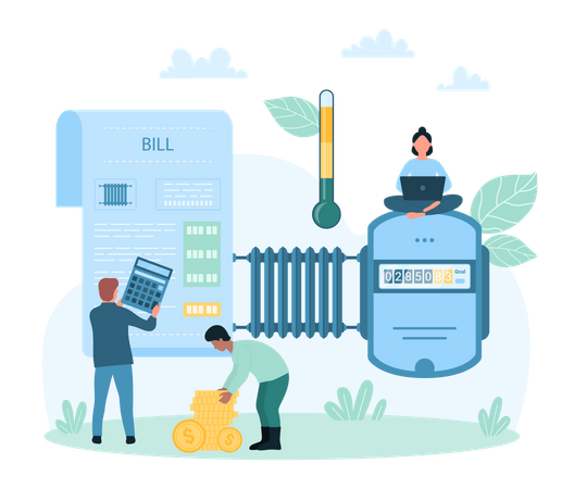 People With Heating Bill  Illustration