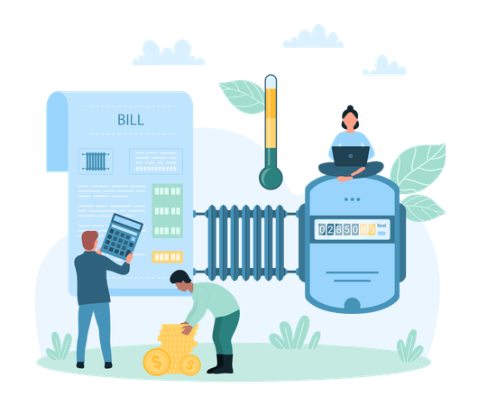 People With Heating Bill  Illustration