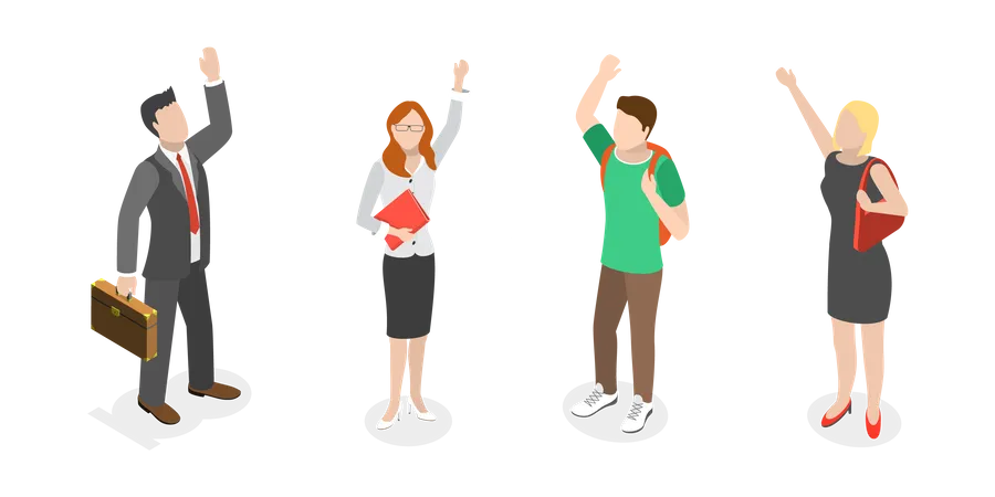 People with Hi Hand Gesture and  Saying Hello  Illustration