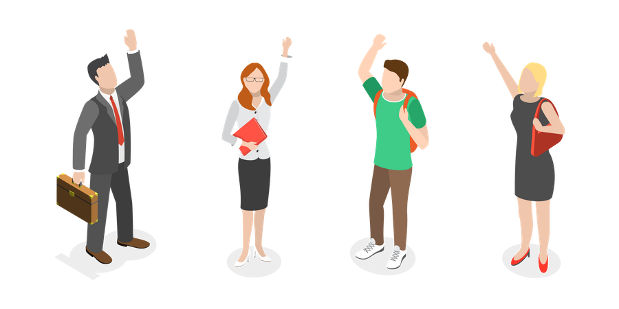 People with Hi Hand Gesture and  Saying Hello  イラスト
