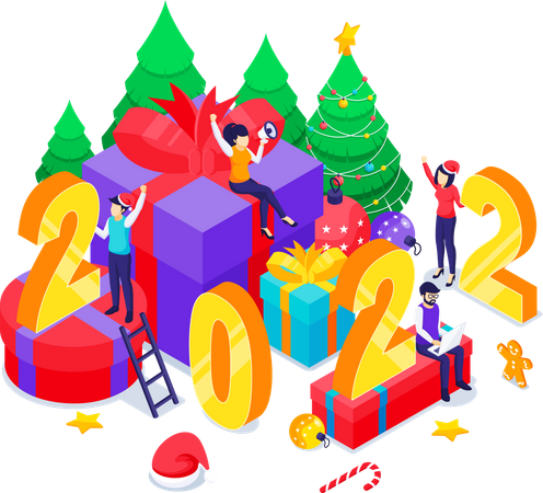 People with new year gifts  Illustration