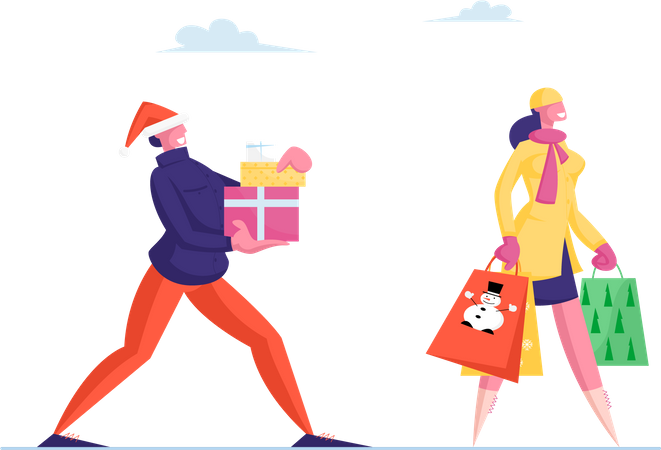 People with Presents for Family and Friends Illustration