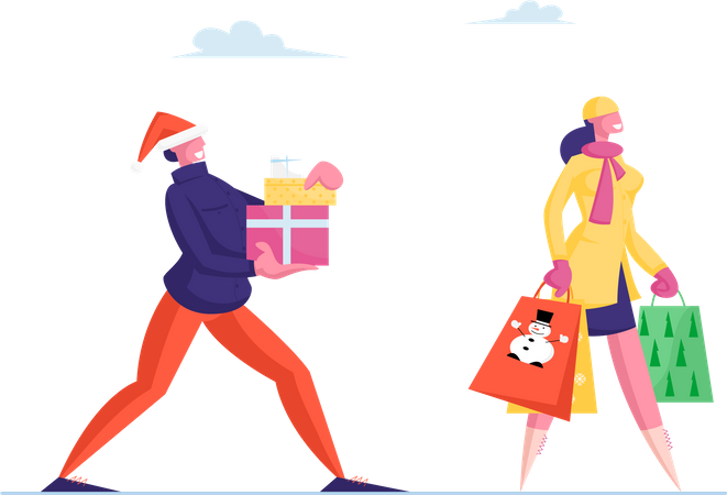 People with Presents for Family and Friends  Illustration