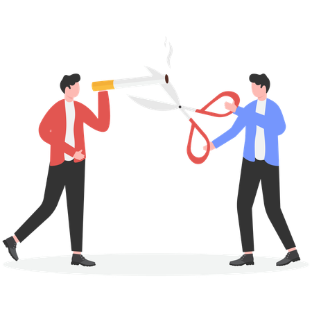 People with Scissors cut off cigarettes  Illustration