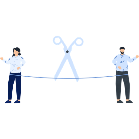 People with Scissors Cutting Ribbon Business Startup Launch Event  Illustration