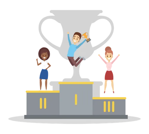 People with trophy celebrate success  Illustration